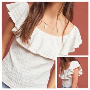 Anthropologie Textured Off The Shoulder Ruffle Top Sz XL White